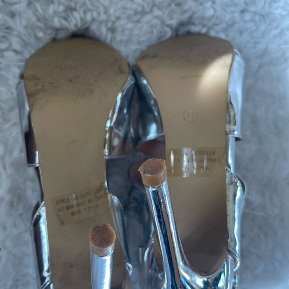 Herstyle Estrella patent metallic silver ankle straps sandals back lace size 11 - Picture 5 of 10